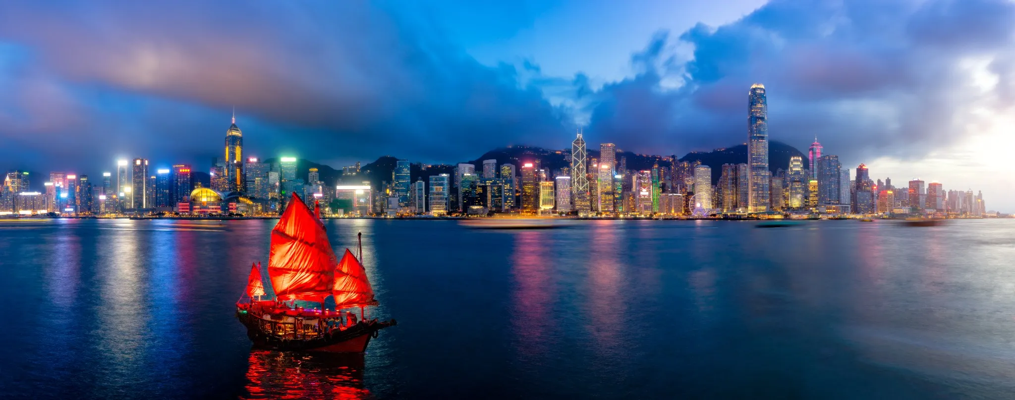 Panorama of Hong Kong city Skyline in the evening