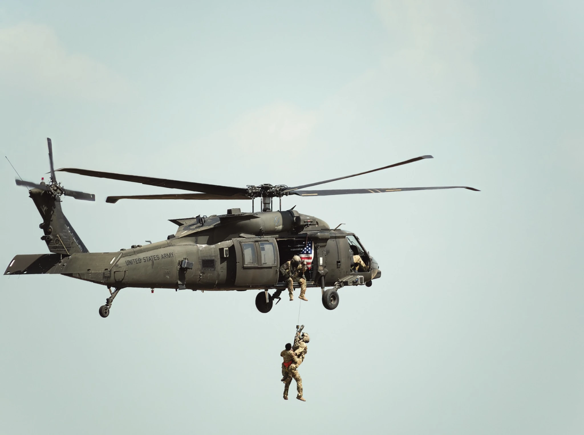 United States military helicopter. Combat US air force. Rescue mission exercise..