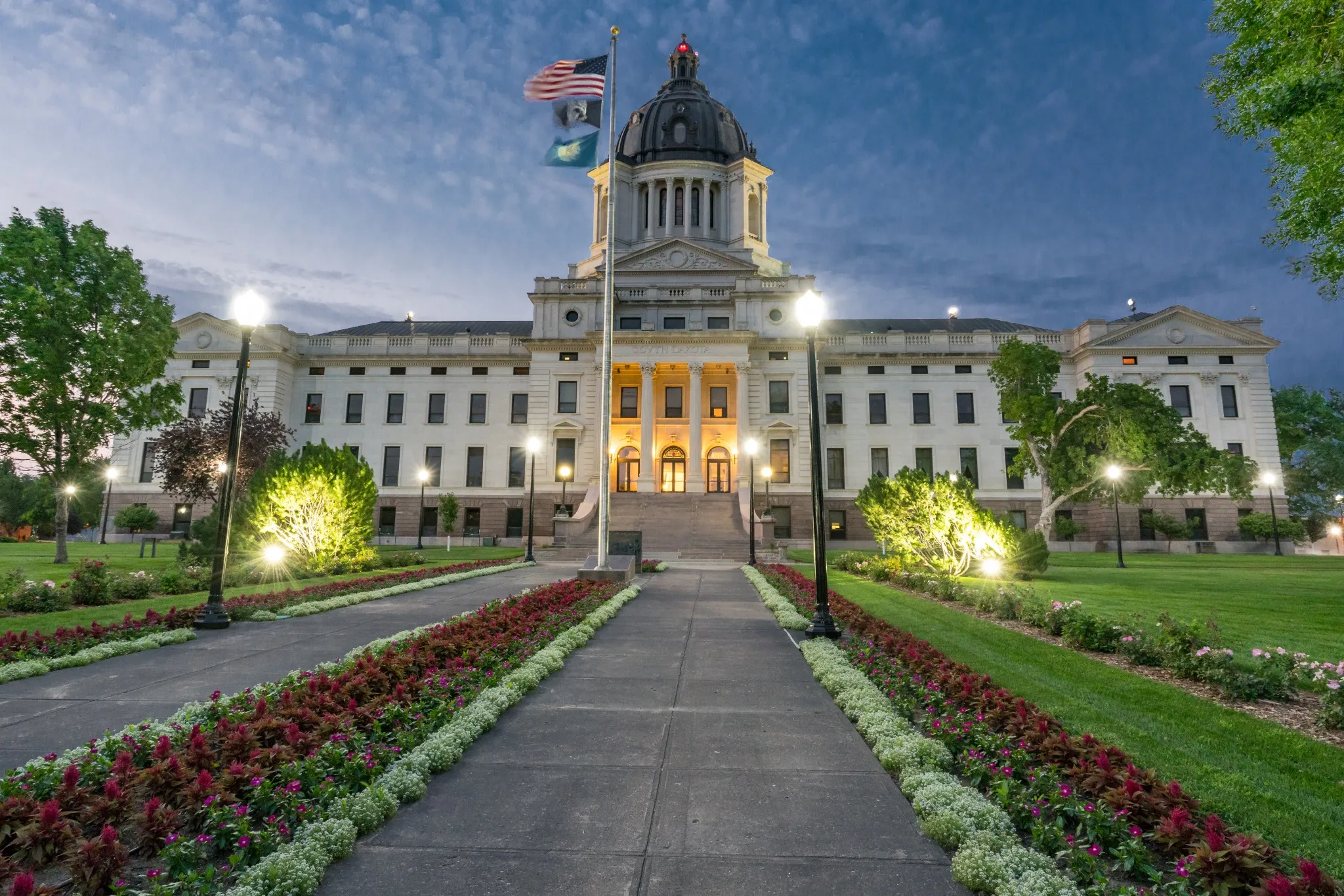 South Dakota Capital Building at night.