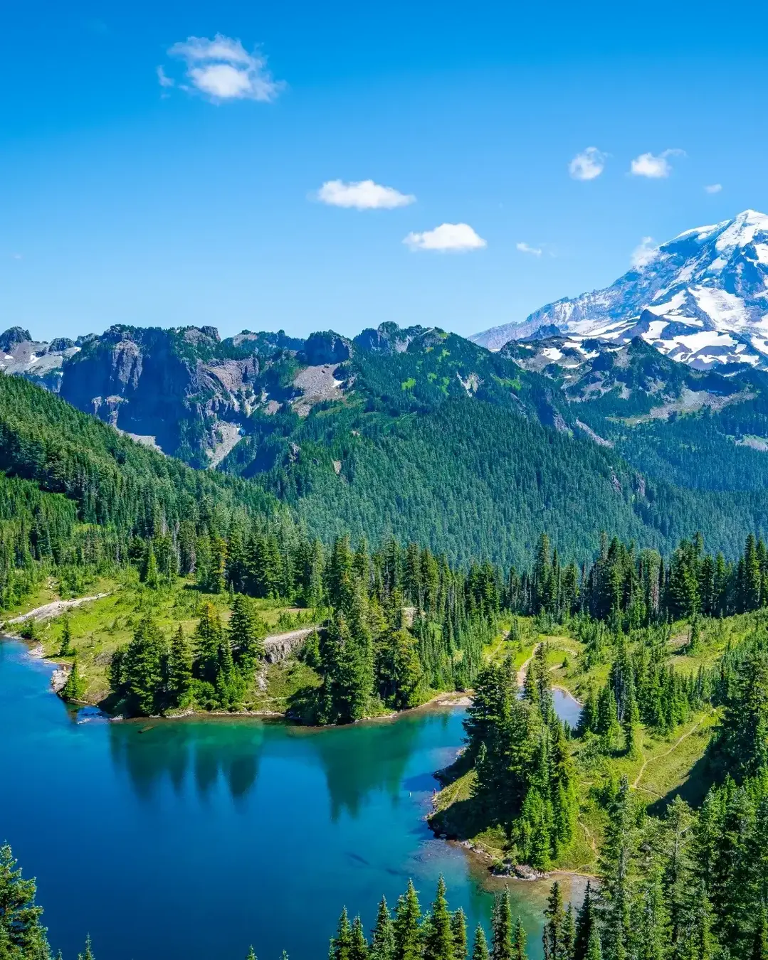 Mt. Rainier on a blue sky day