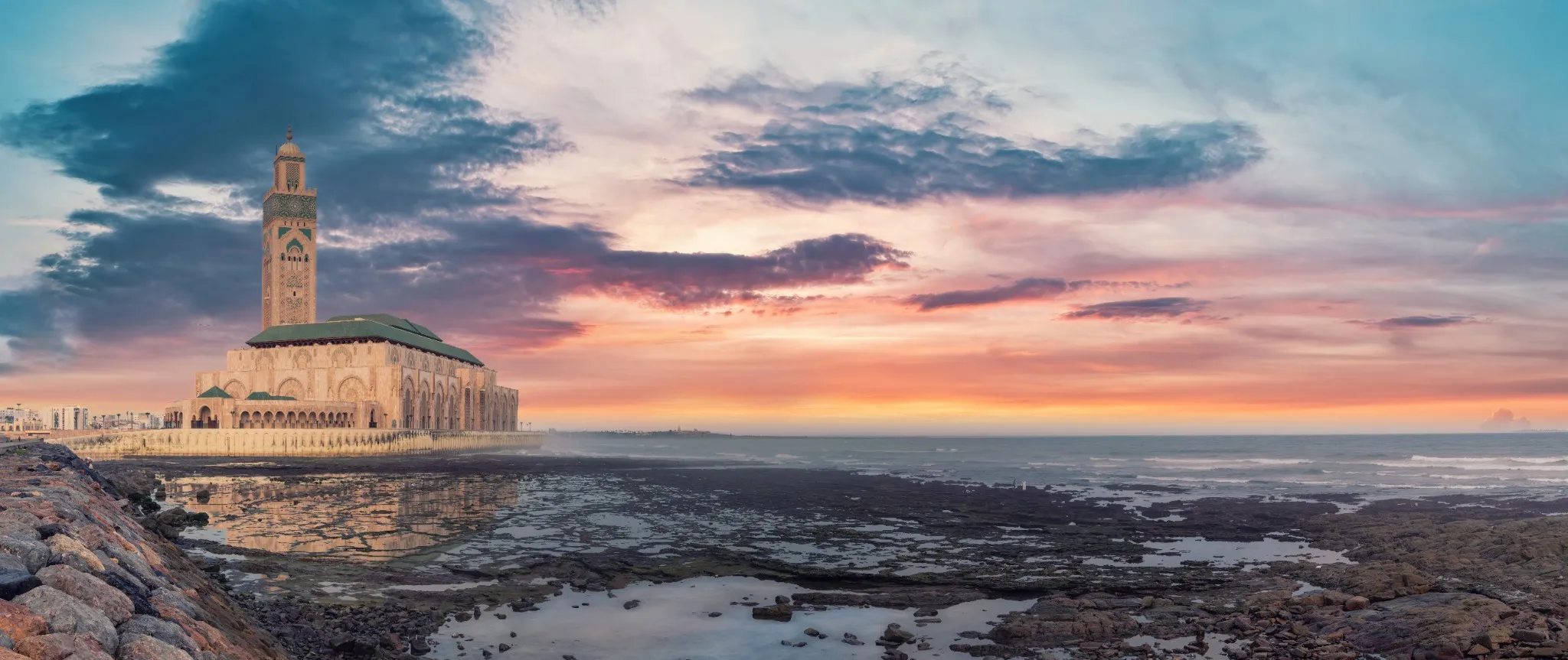 Casablanca, Morocco The Hassan II Mosque during sunset.