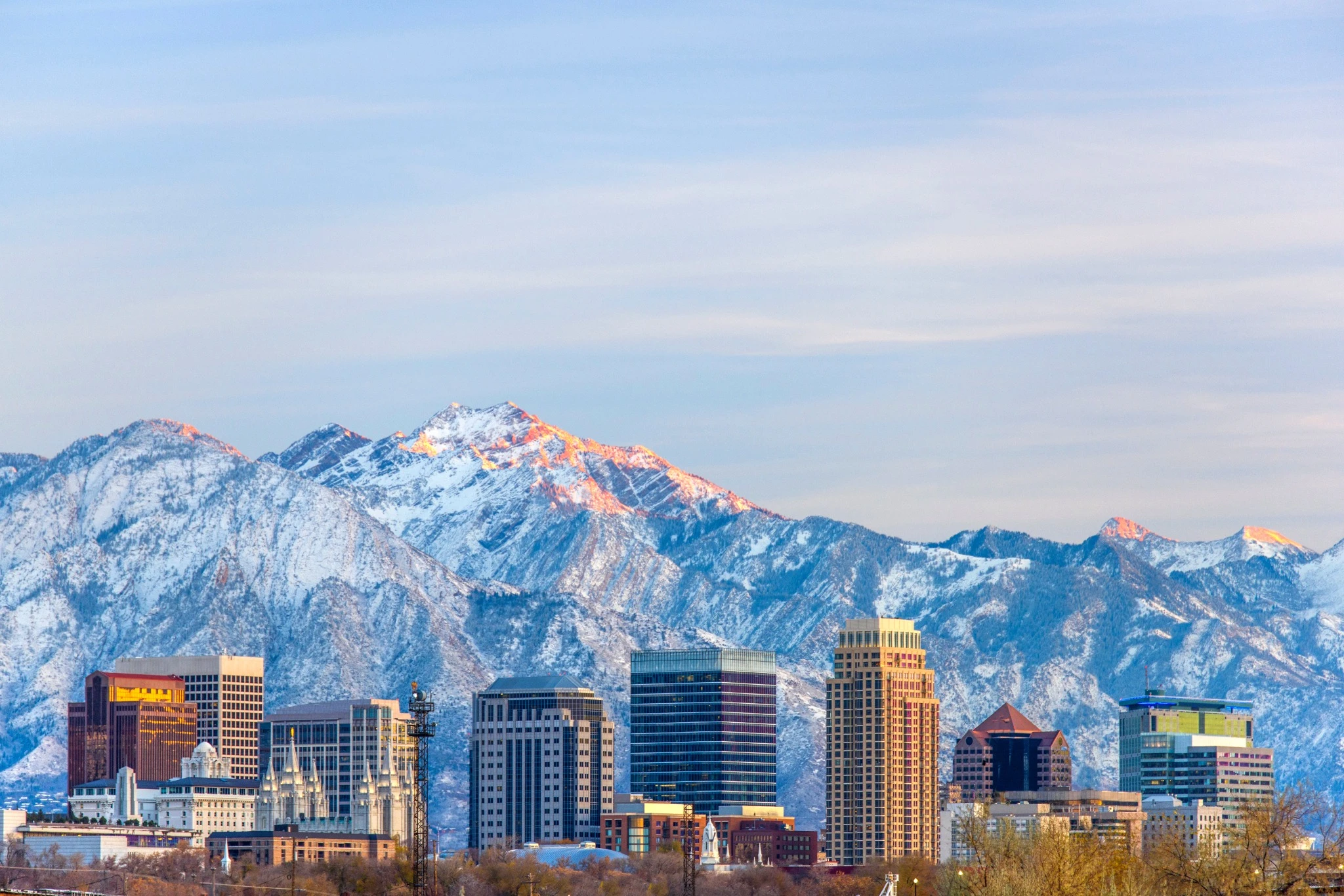 Salt Lake city skyline with mountain backdrop