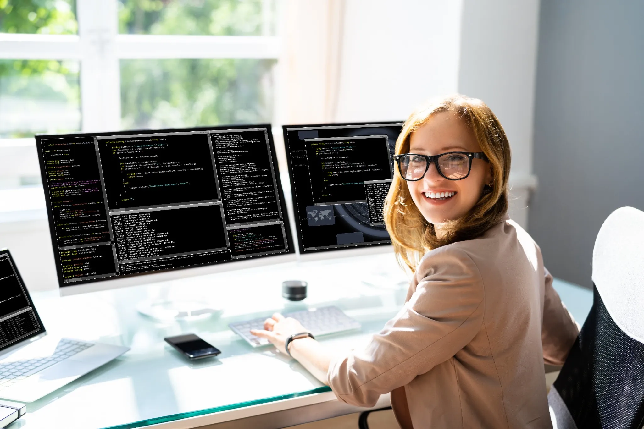 Programmer Woman Coding On Computer.