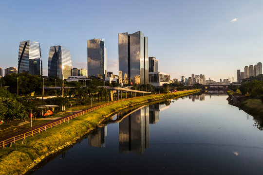 Modern office buildings along the Pinheiros river