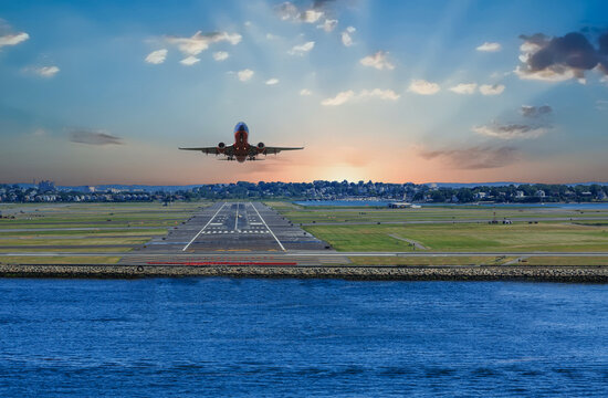 Scenic Plane taking off in Boston