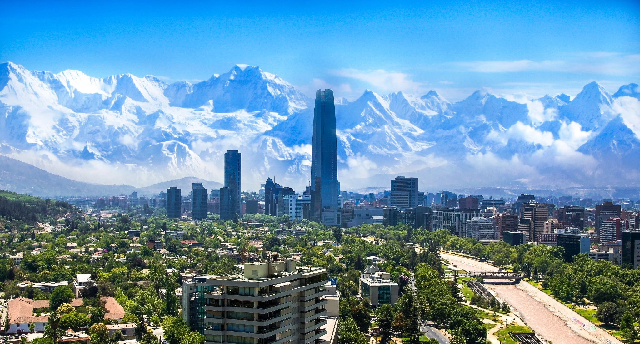 Santiago Chile skyline with Andes mountains in backdrop