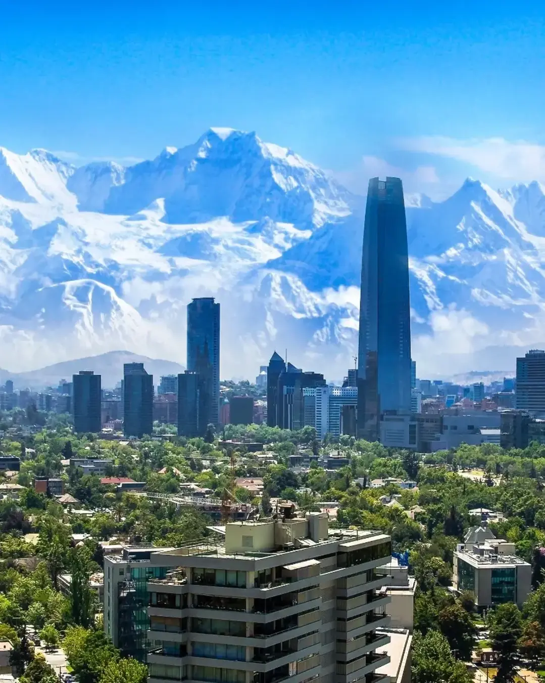 Santiago Chile skyline with Andes mountains in backdrop