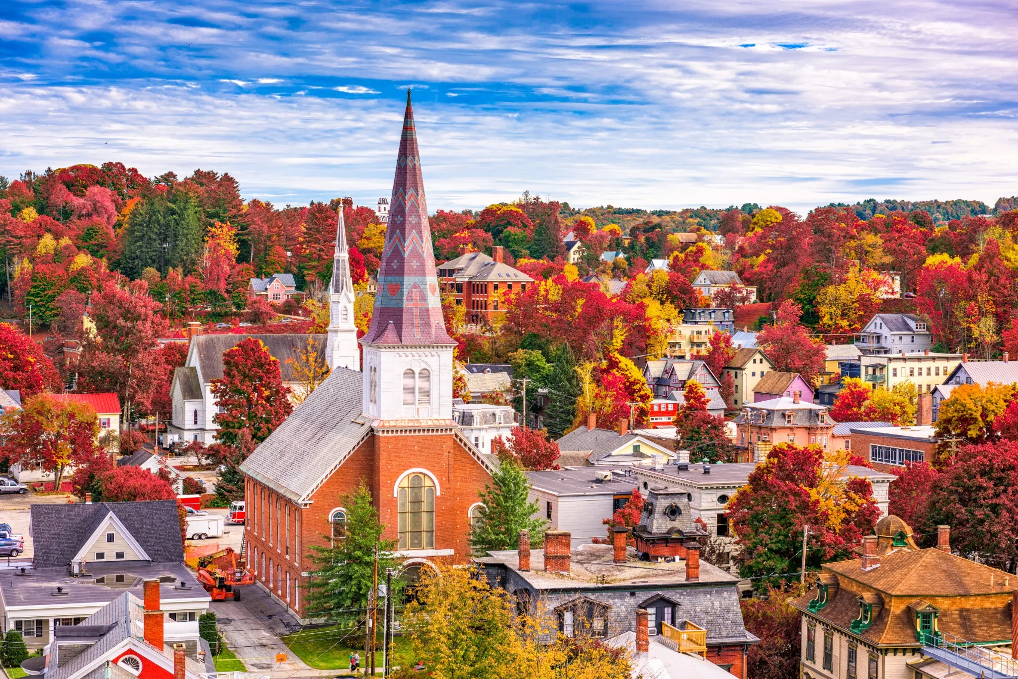 Montpelier Vermont with vibrant fall colors