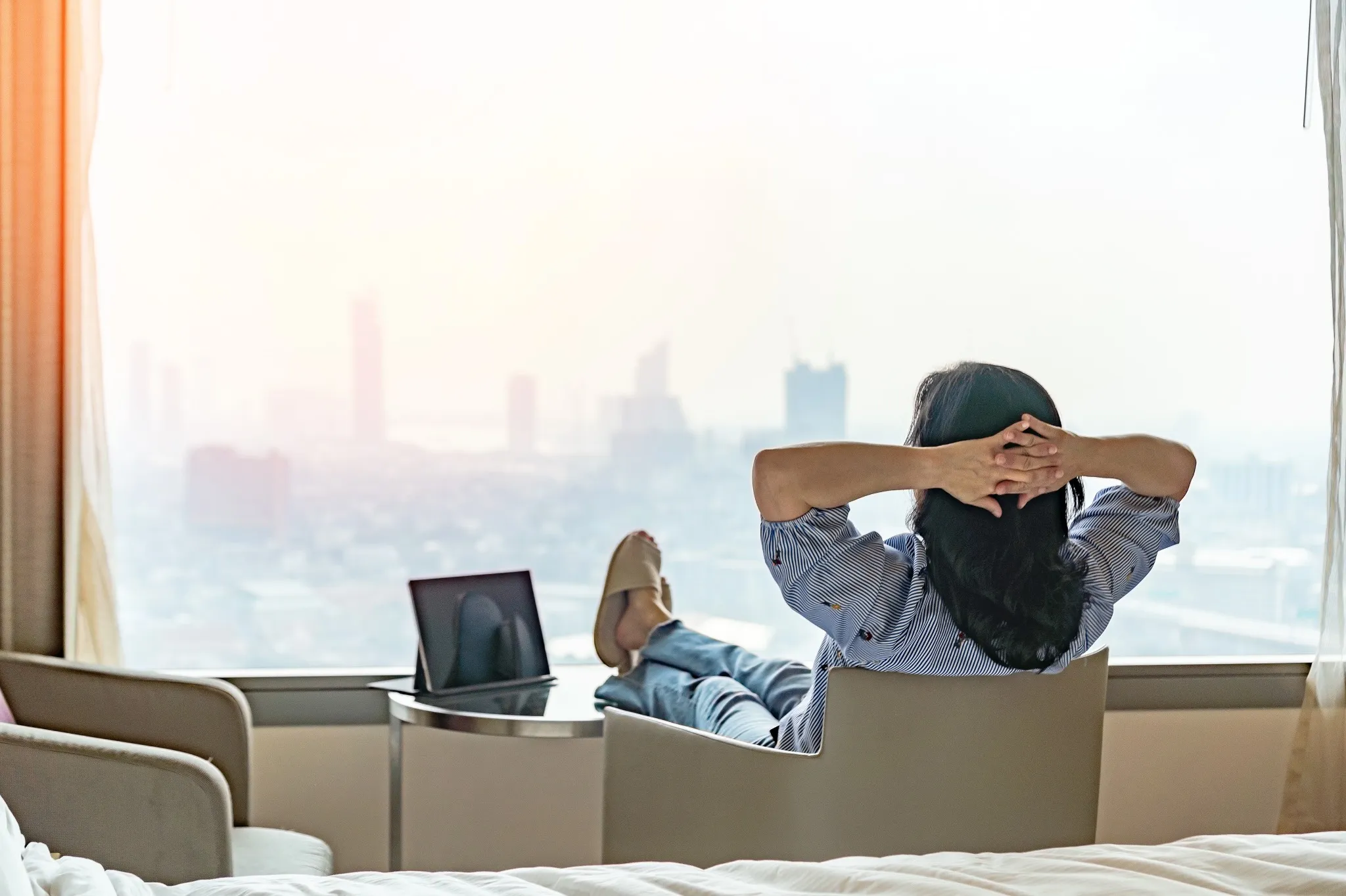 Woman relaxing in hotel