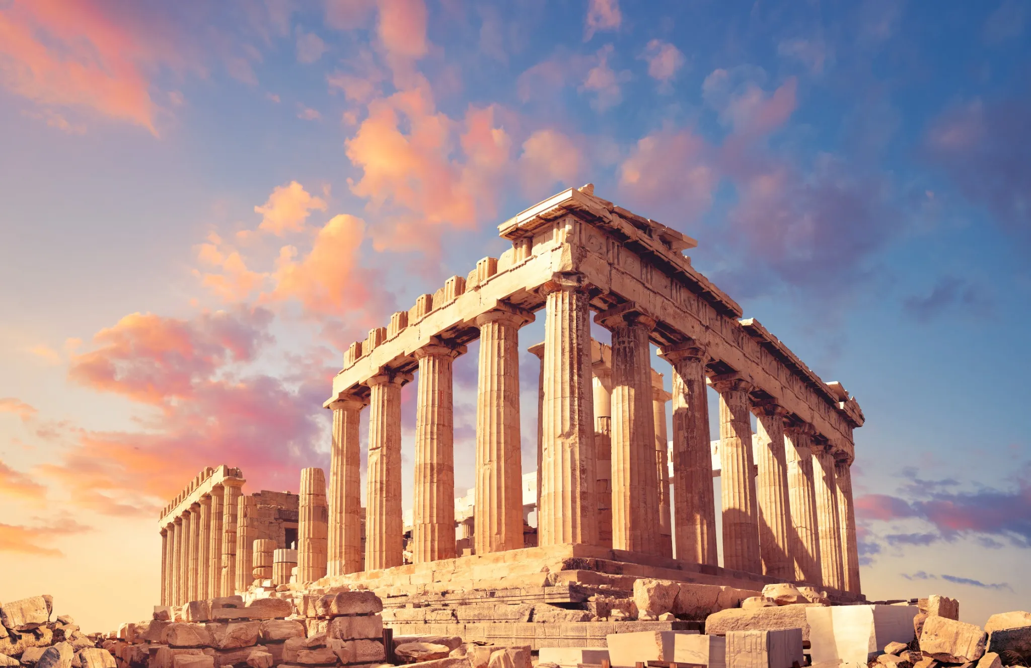 Parthenon on the Acropolis in Athens, Greece, on a sunset