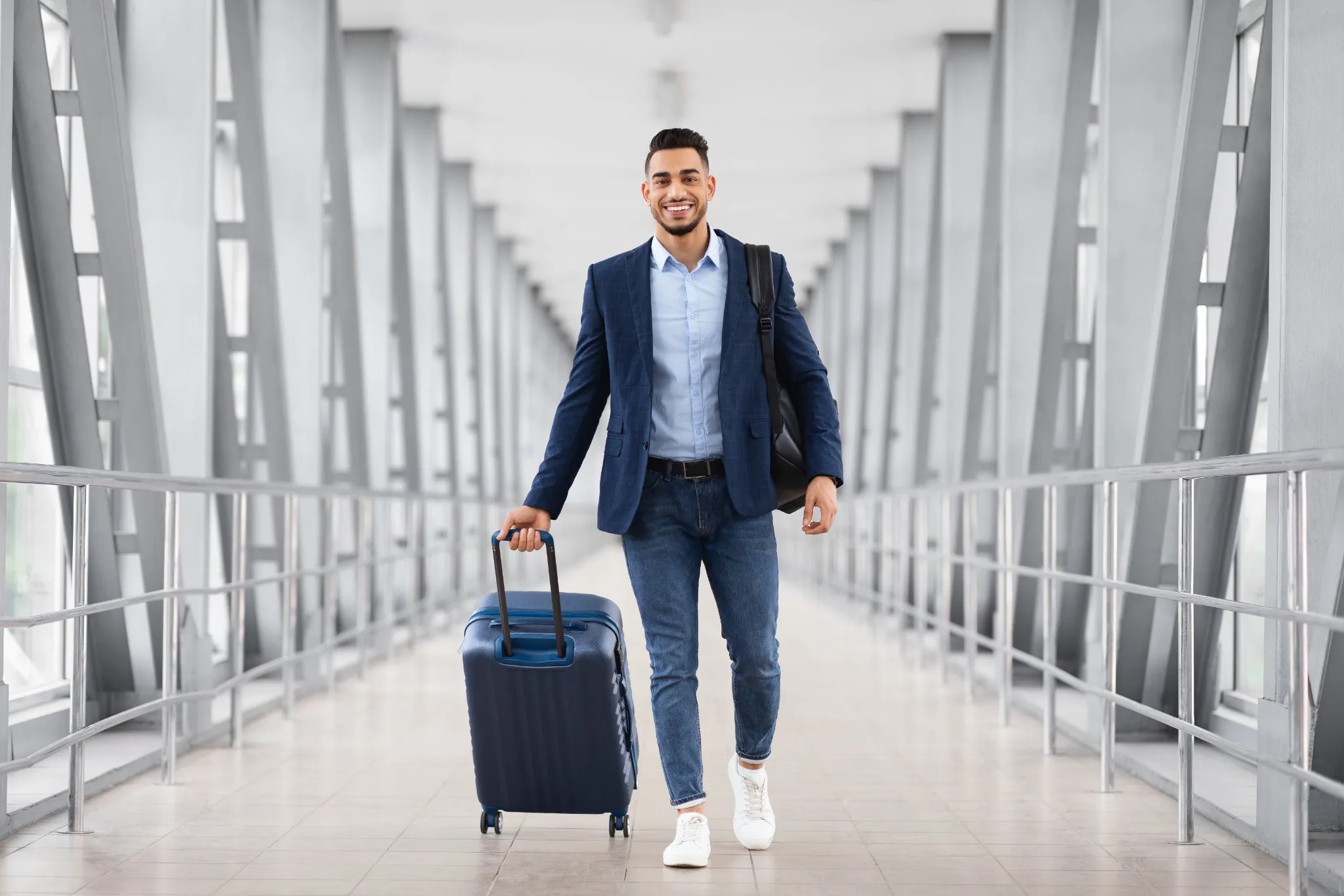 Young man traveling stress free