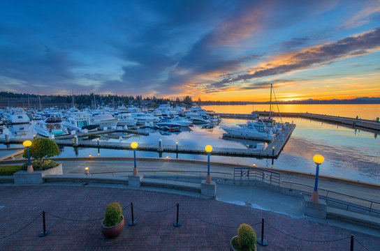 Sunset over Yarrow Bay in Kirkland WA