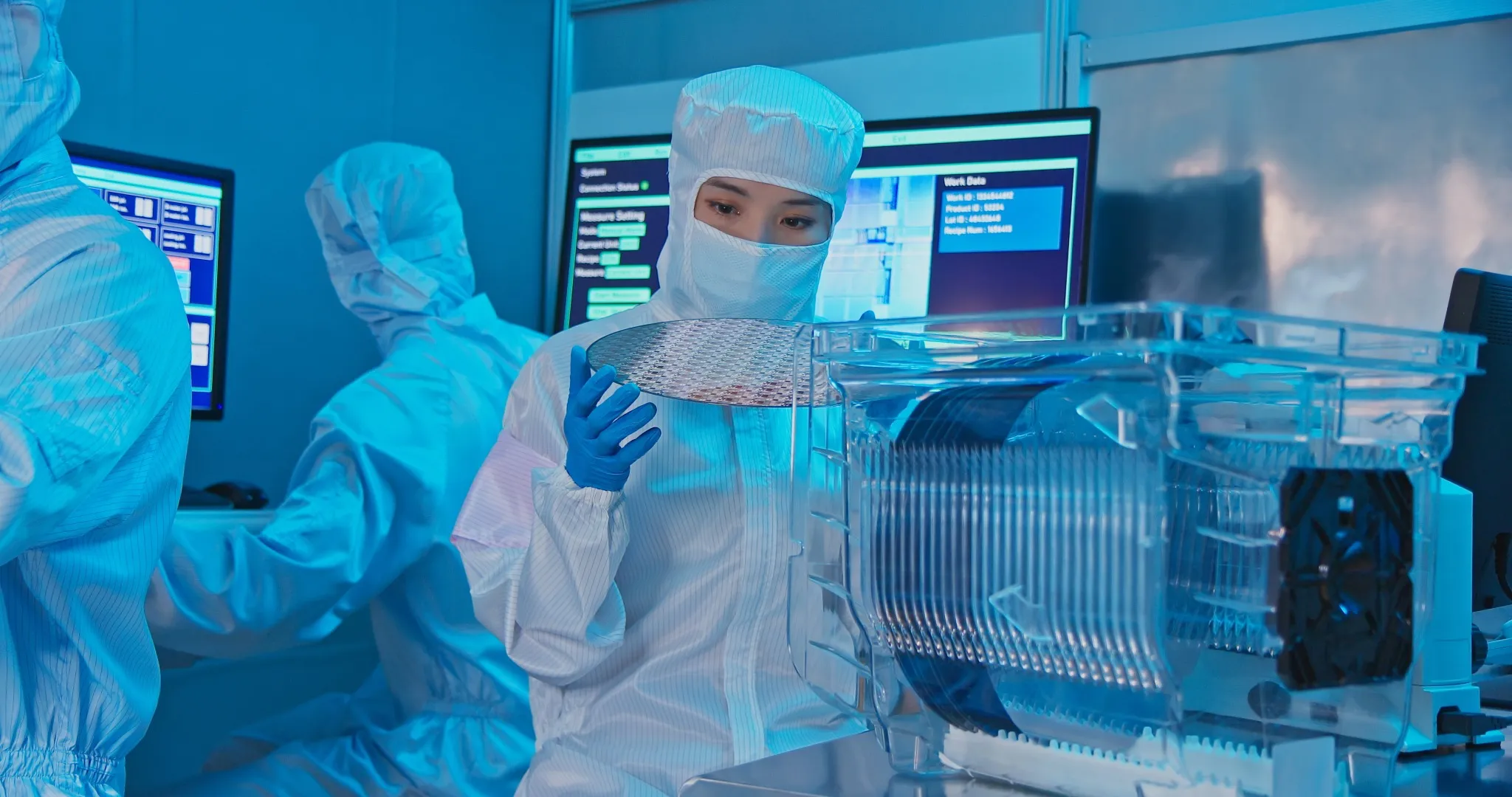 semiconductor technician with wafer
