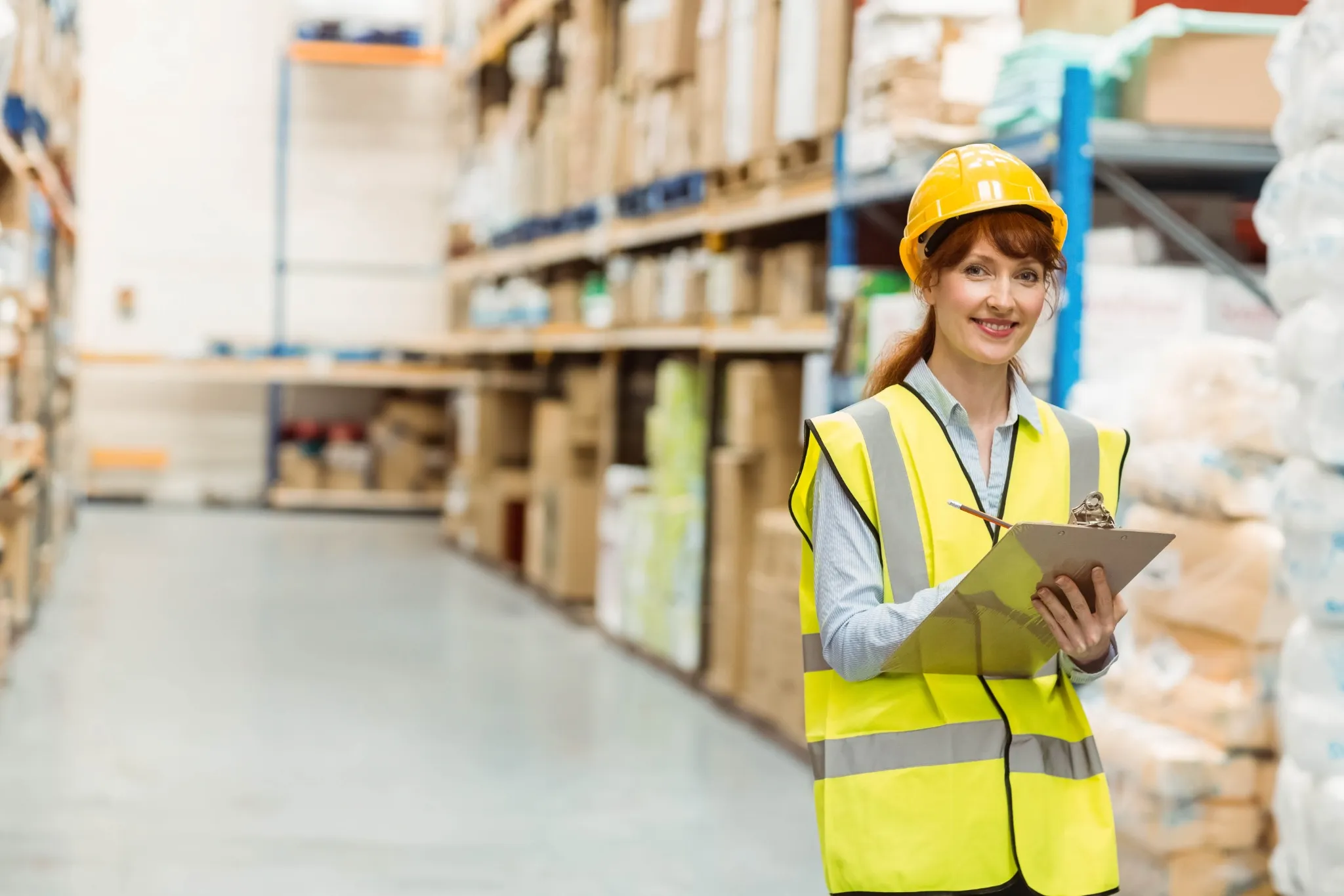 warehouse logistics worker with clipboard