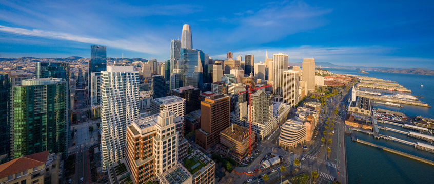 Aerial view of San Francisco South of Market skyline