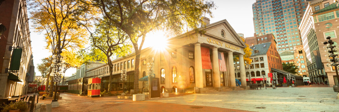 Market along the freedom trail with sun peering