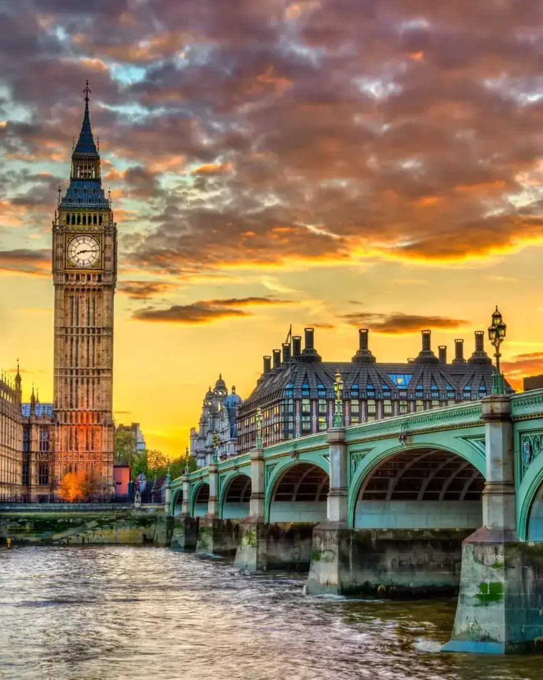 Big Ben and Westminster Bridge in London at sunset - the United Kingdom