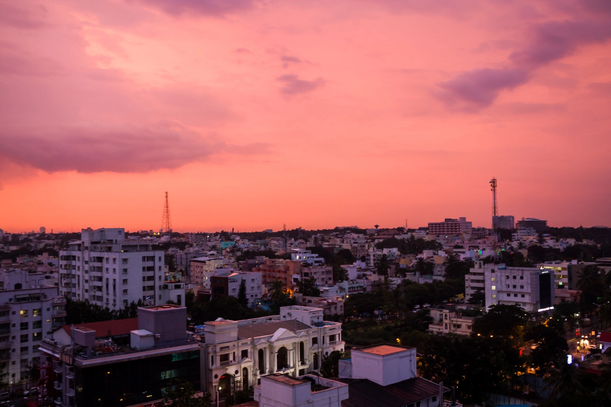 Bangalore business district at dusk