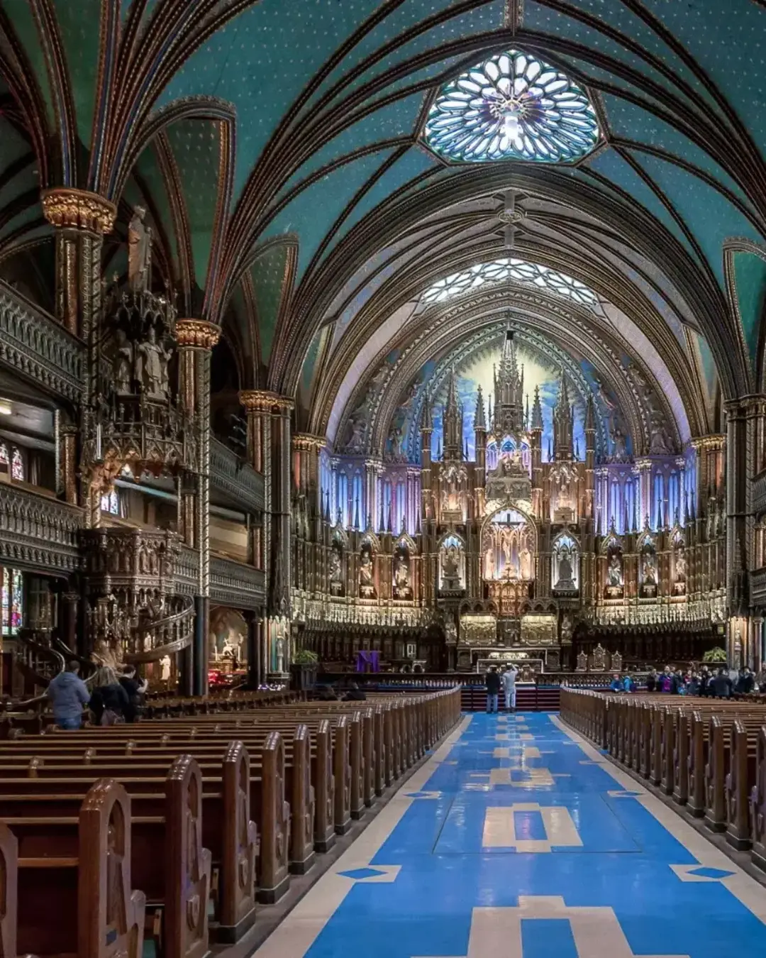 Interior of Notre-Dame Basilica with lots of people, Montreal