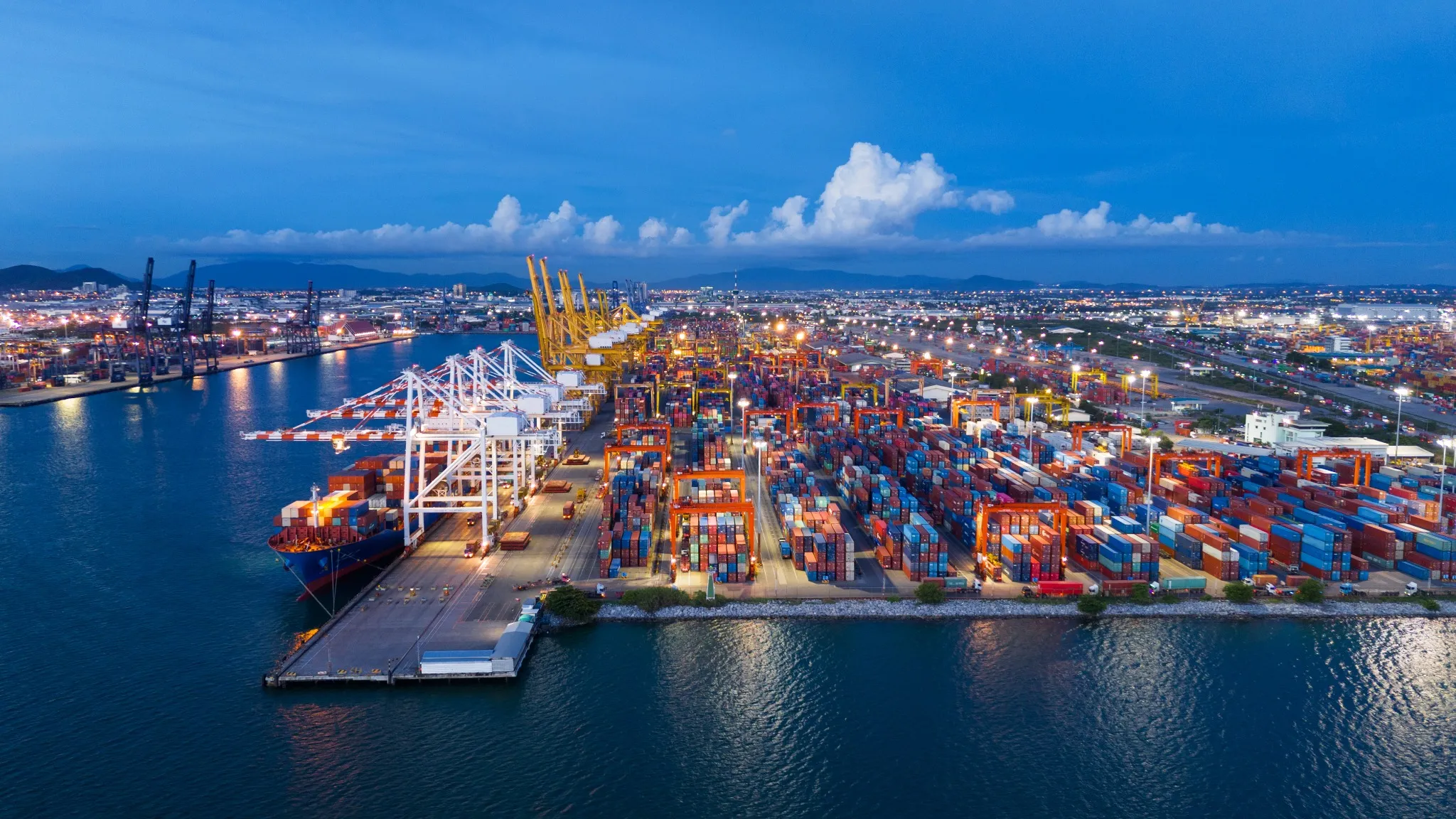 Shipyard Cargo Container Sea Port Freight forwarding service logistics and transportation.