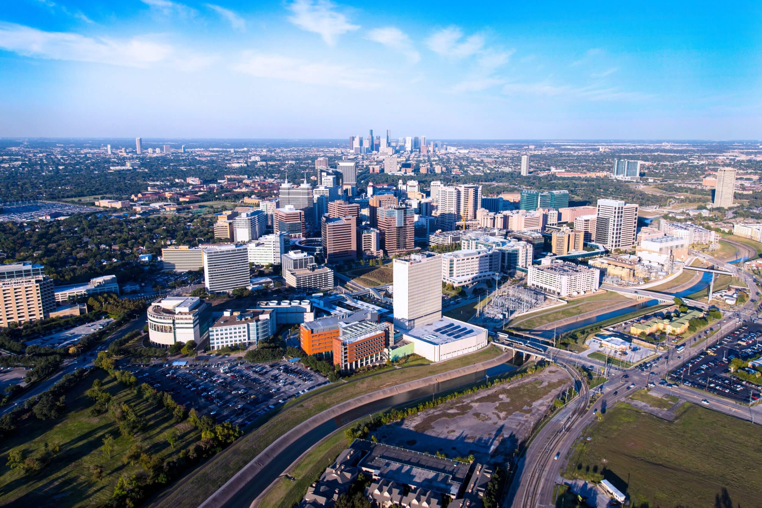 Aerial view of the Texas Medical Center midday
