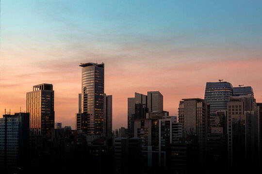 Sunset behind the business buildings in Vila Olimpia