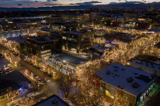 Aerial View of Cherry Creek at night