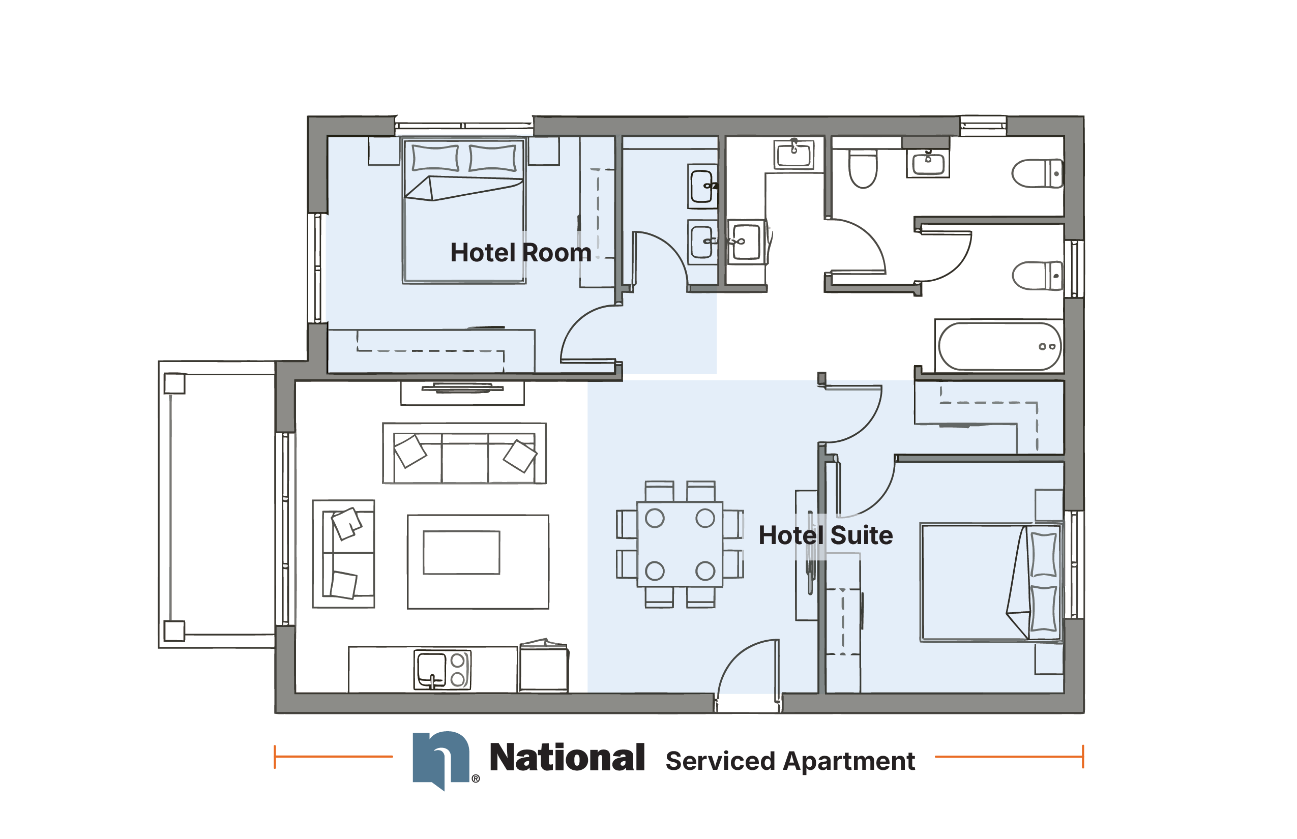 Img - Apartment vs Hotel floor plan Img - Apartment vs Hotel floor plan