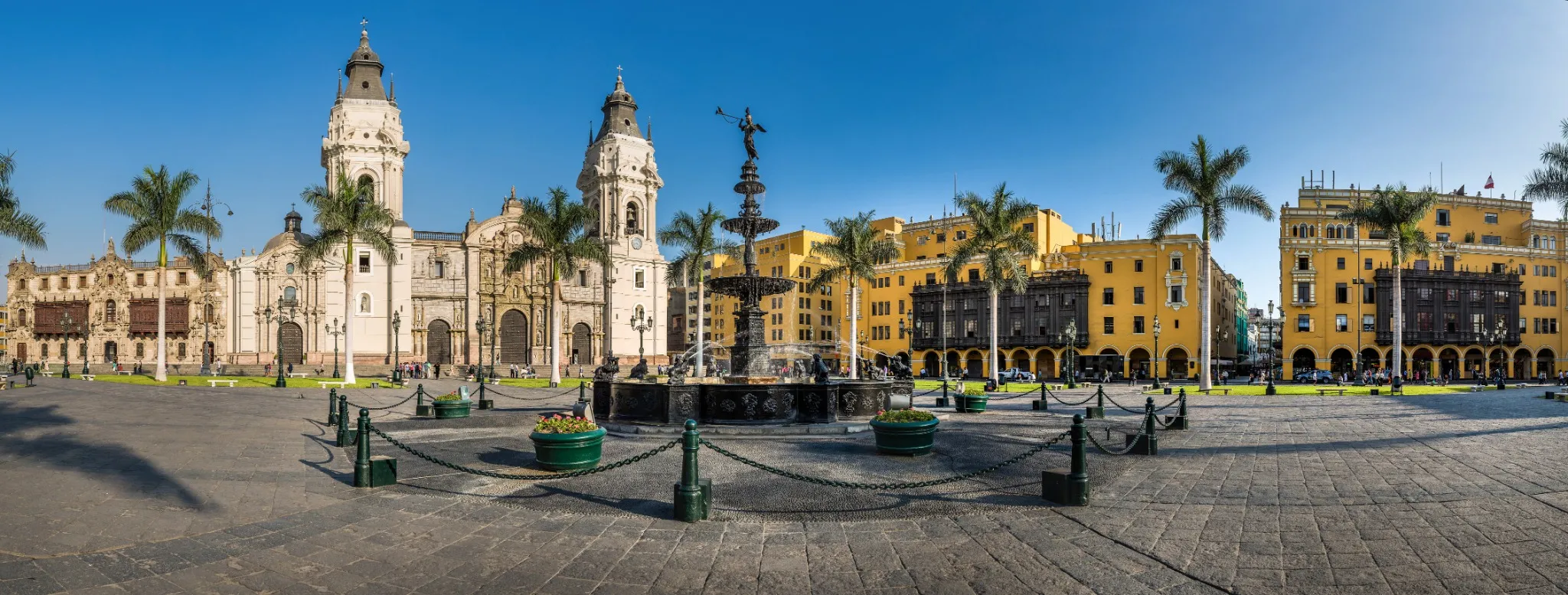 Panoramic view of Lima main square and cathedral church