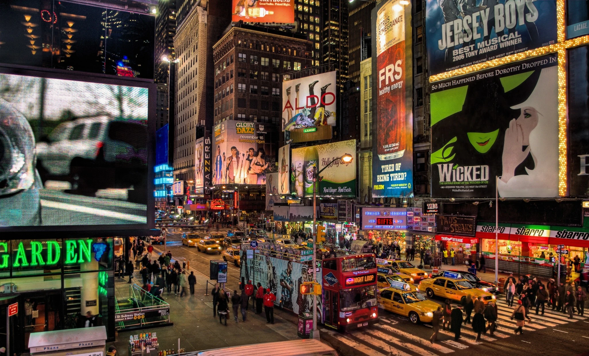 Time Square with taxis on the road at Midtown Manhattan in NYC