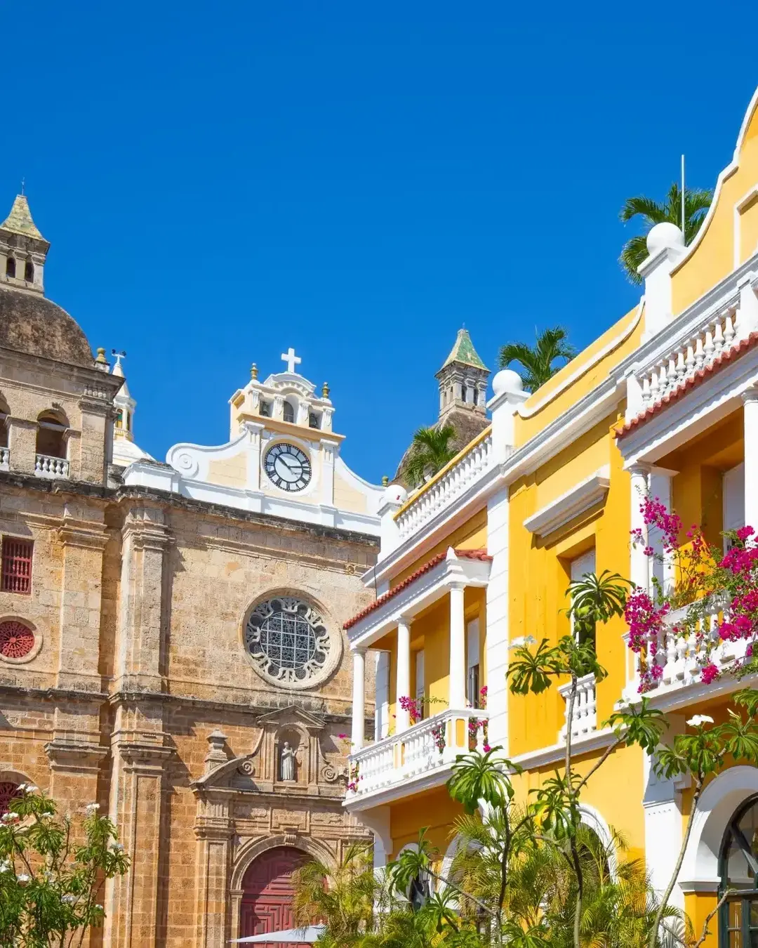 Famous colonial Cartagena Walled City (Cuidad Amurrallada) and its colorful buildings in historic city center, designated a UNESCO World Heritage Site