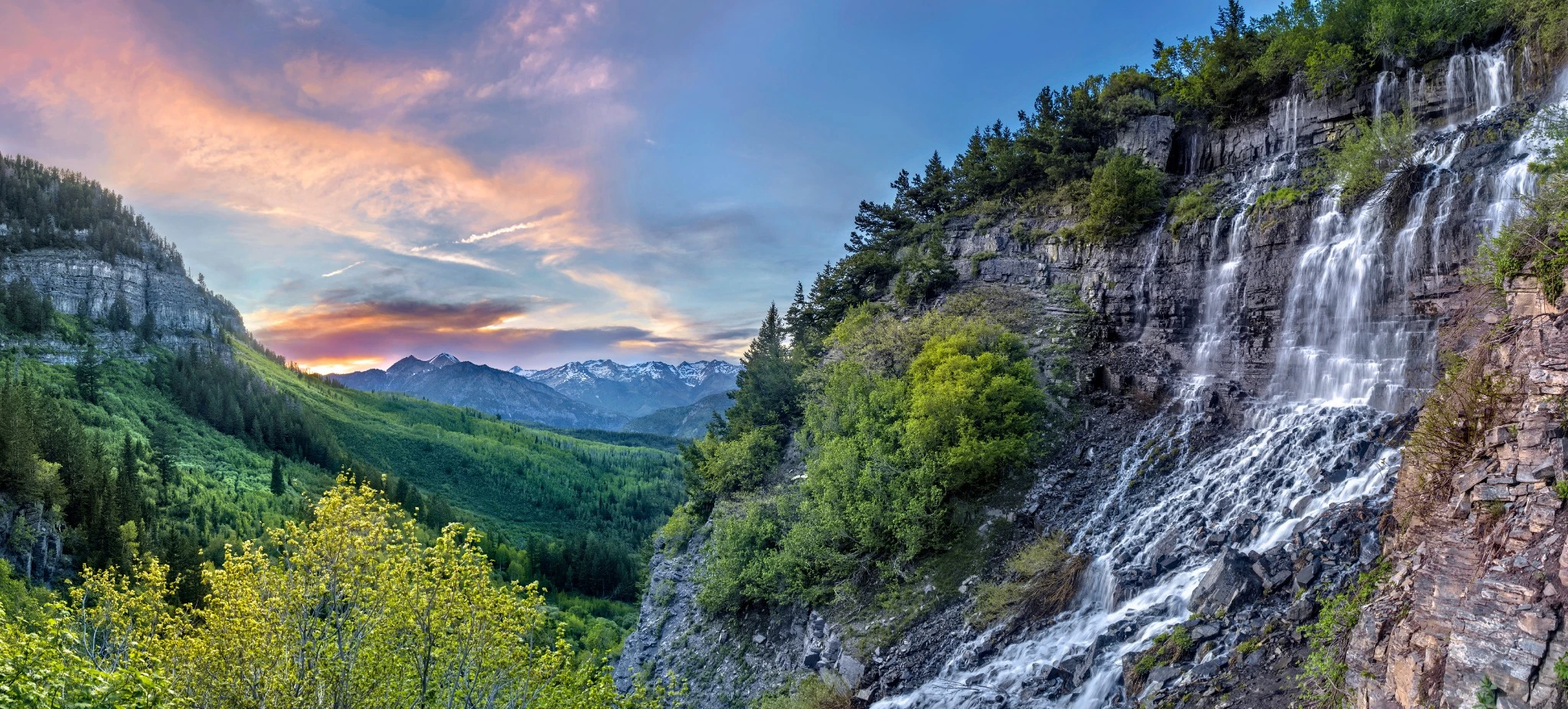 waterfall and mt timapnogos in utah