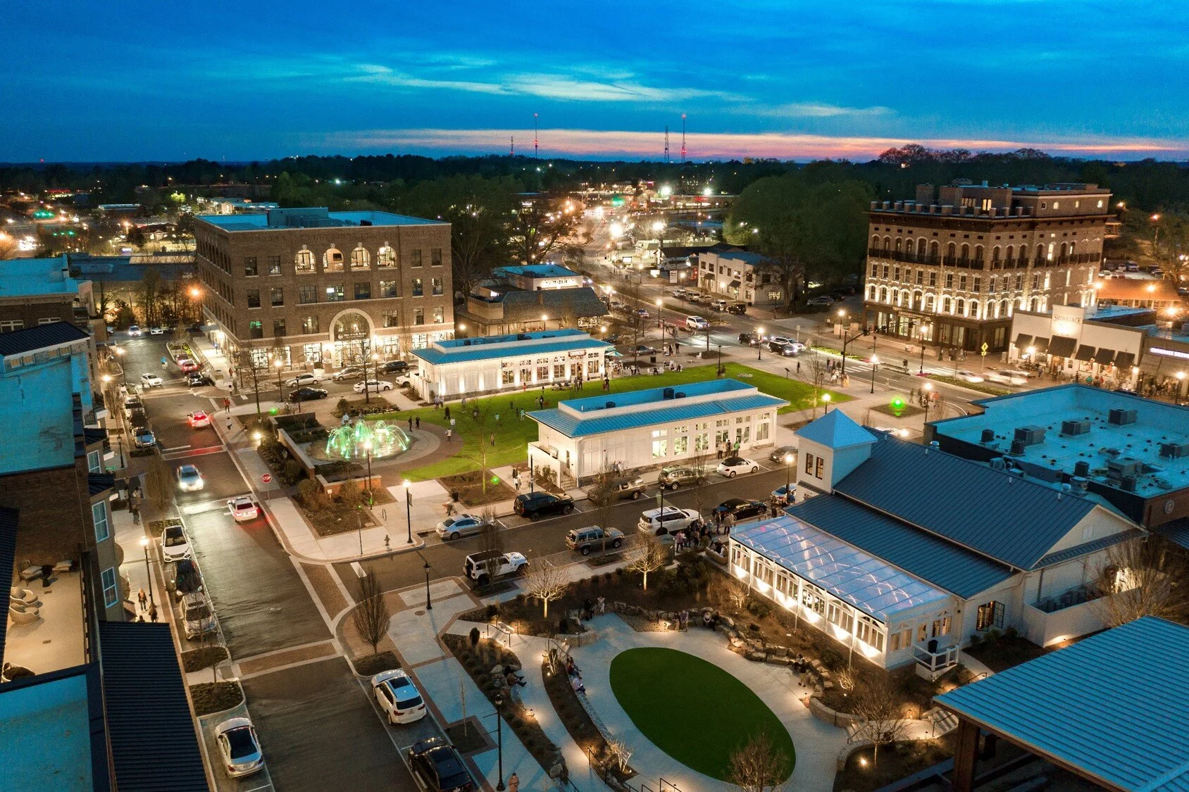 Evening lights at the city center in Alpharetta