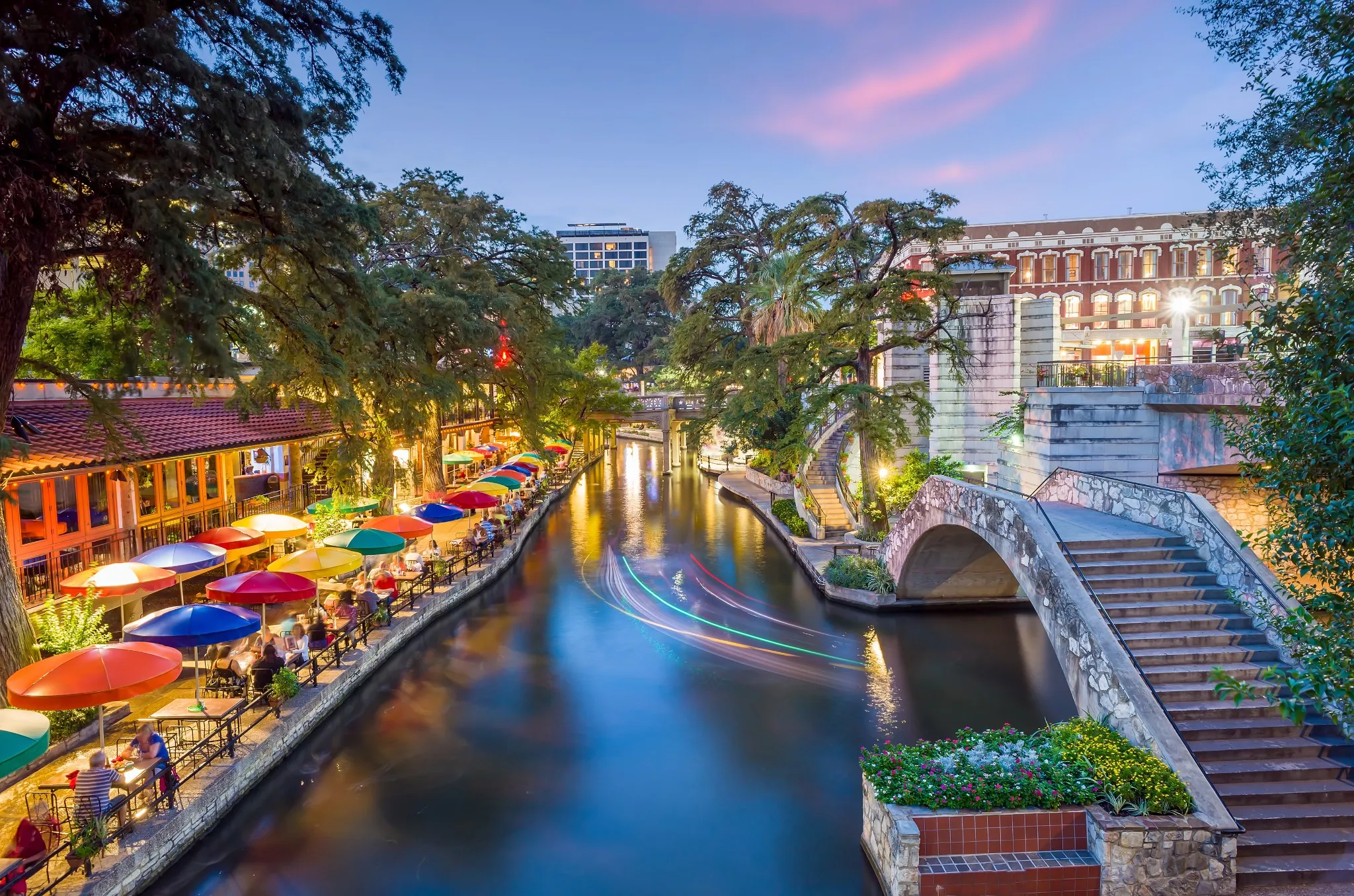 San Antonio River walk in the evening