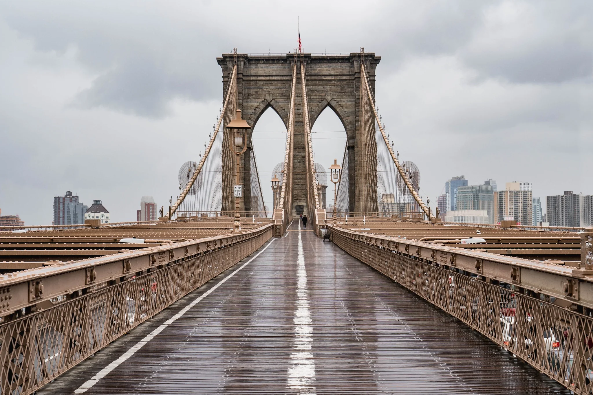 Brooklyn Bridge on a rainy gray day