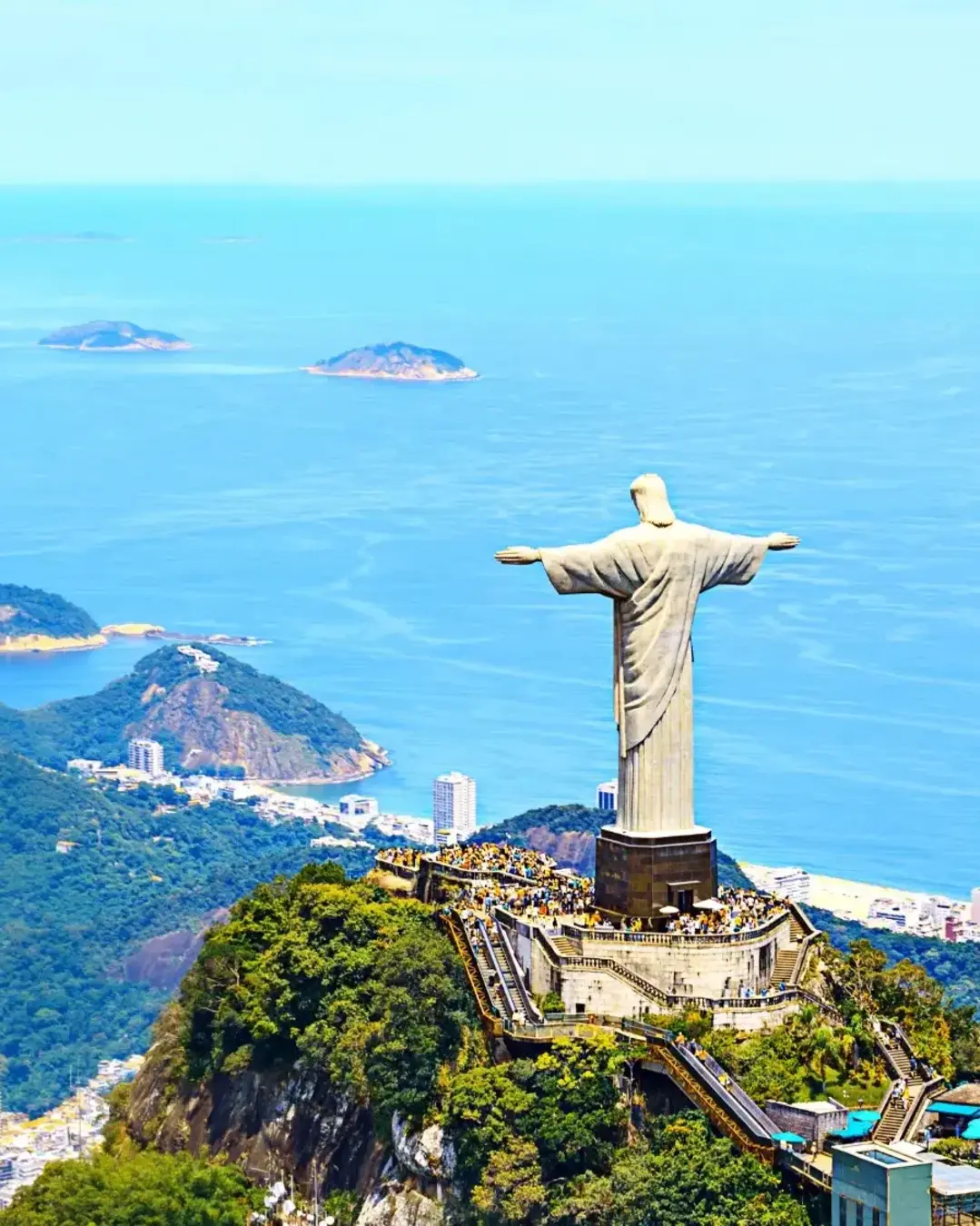 Aerial view of Rio de Janeiro with Christ Redeemer and Corcovado Mountain. Brazil. Latin America, horizontal
