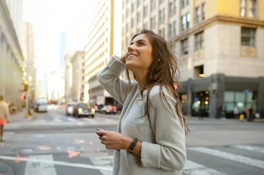 Young woman on the boulevard in urban scenery in downtown Los Angeles