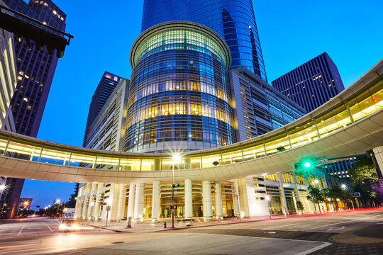 Illuminated skyscrapers in downtown Houston