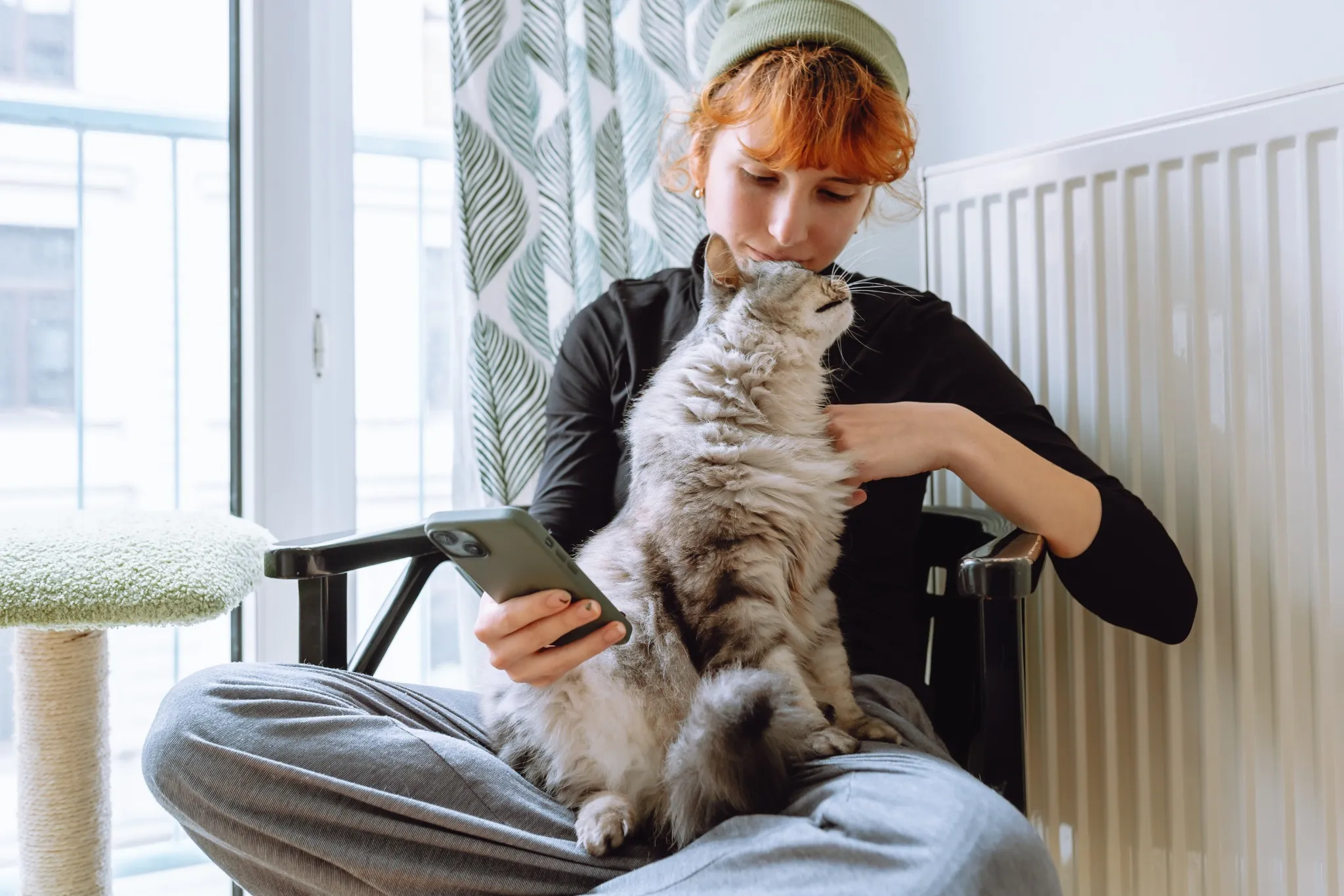 Girl in apartment with Cat