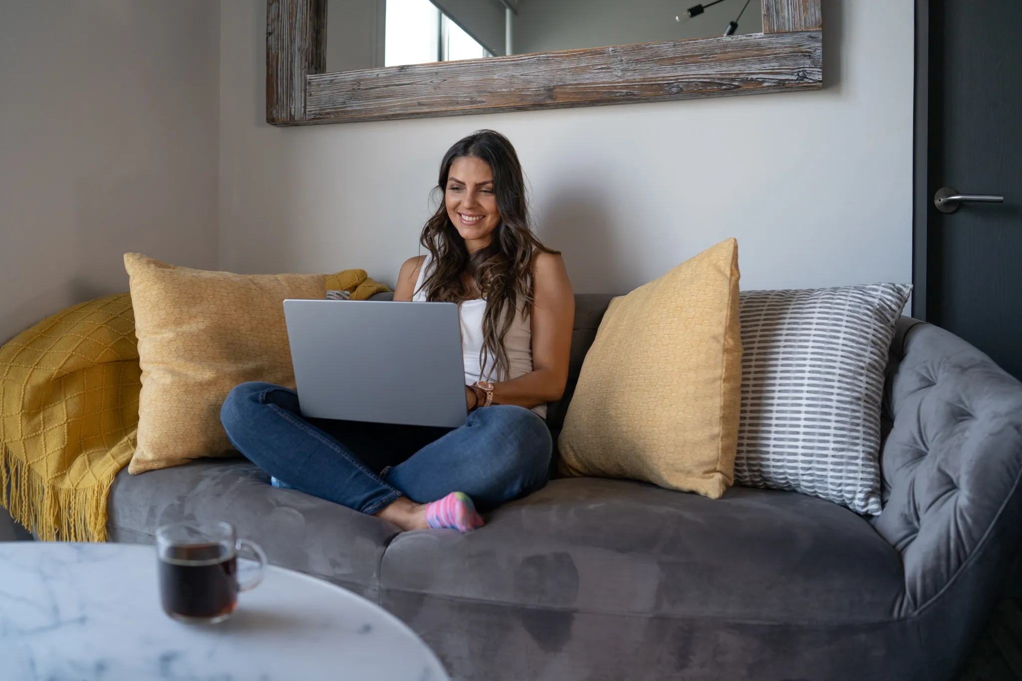 Woman sitting on the couch