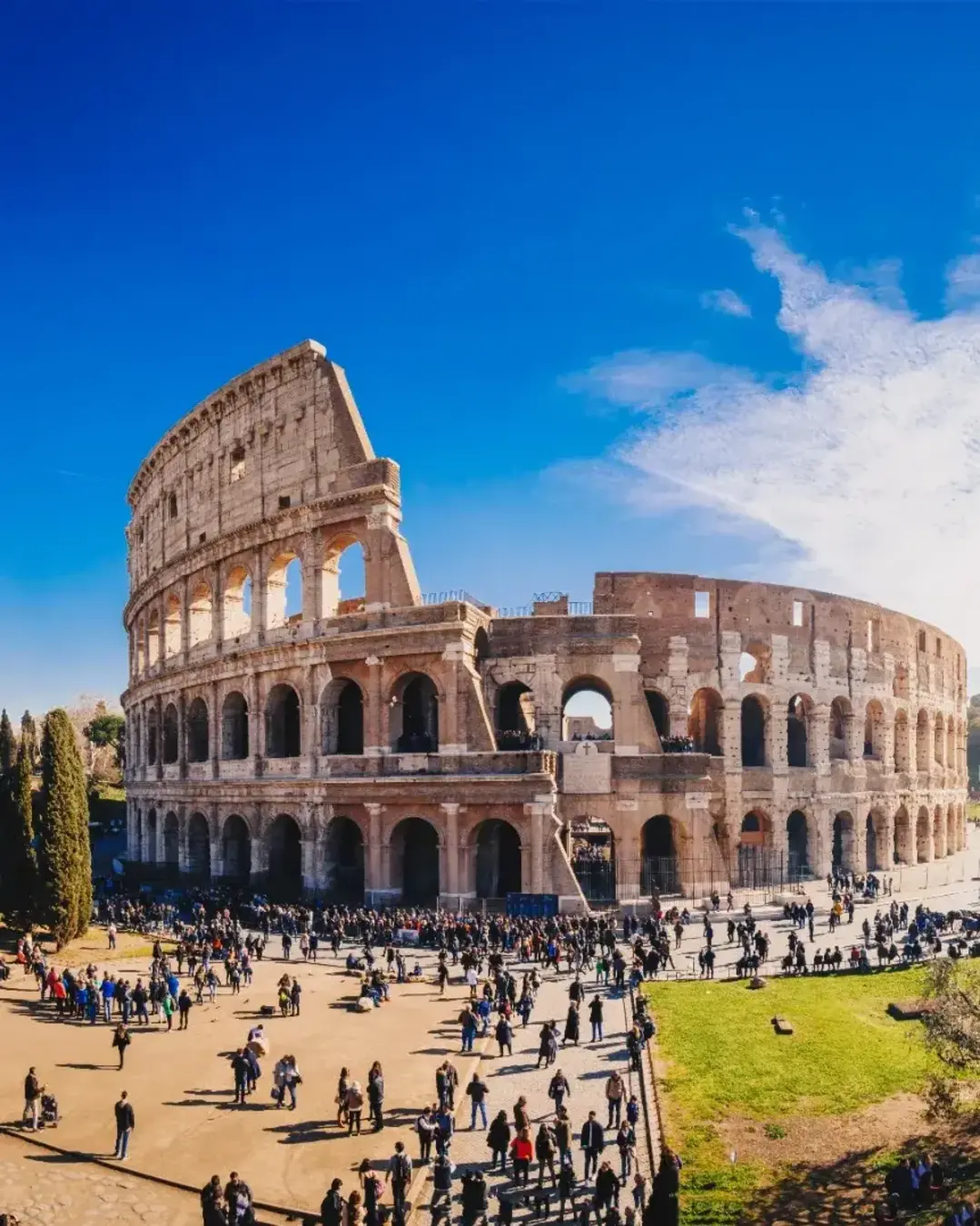 The Roman Colosseum (Coloseum) in Rome, Italy wide panoramic view