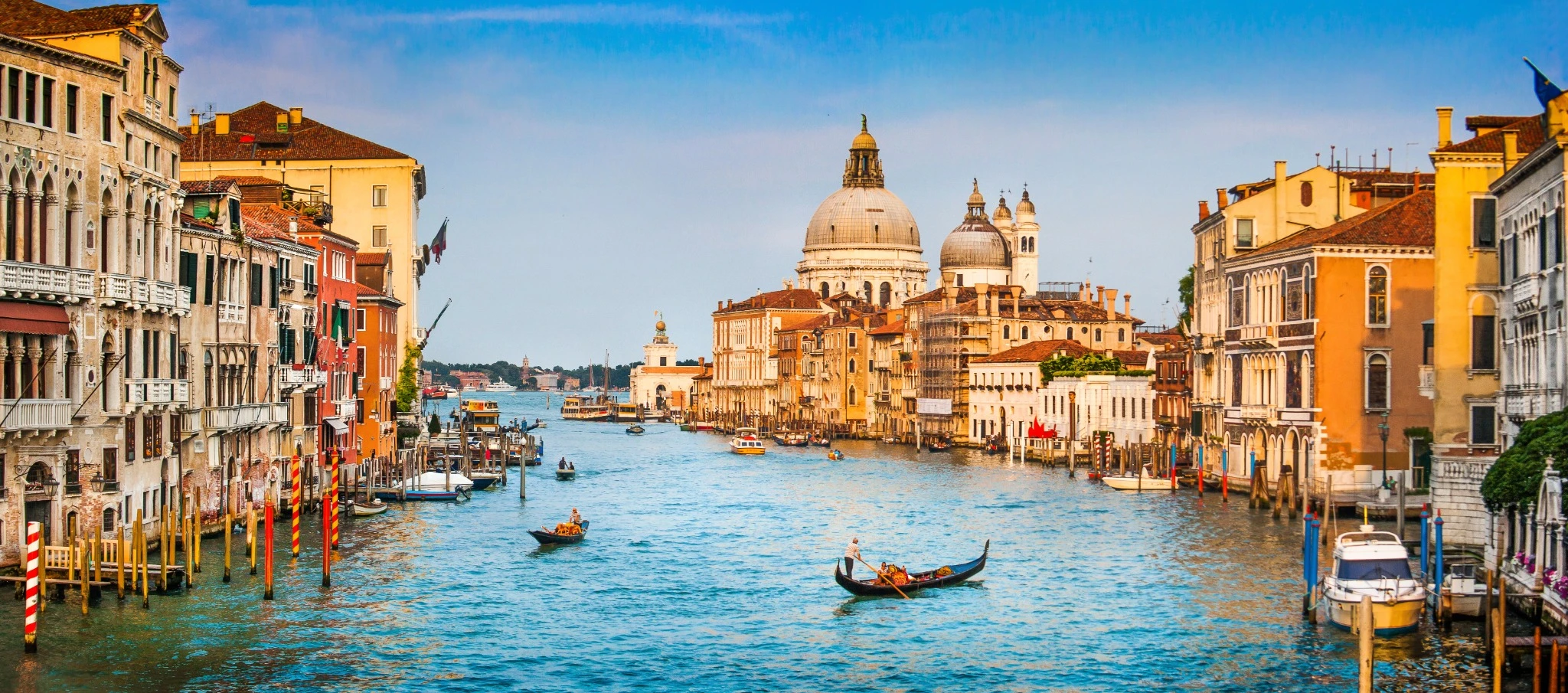 Canal Grande panorama at sunset, Venice, Italy.