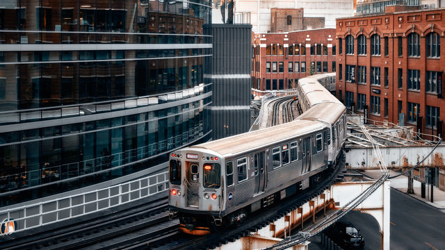 Train on elevated tracks - The Loop - Chicago, IL