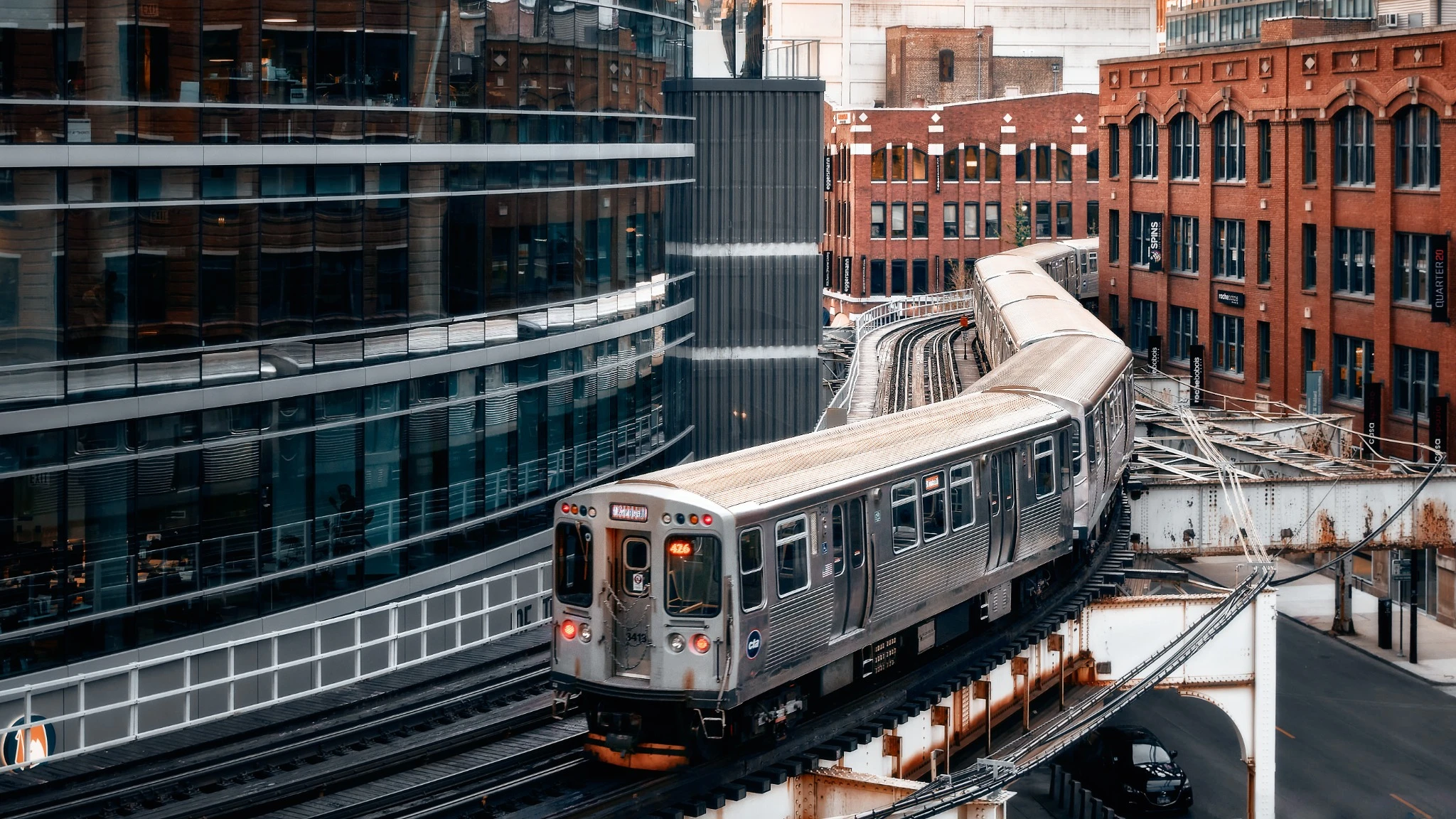 Train on elevated tracks - The Loop - Chicago, IL