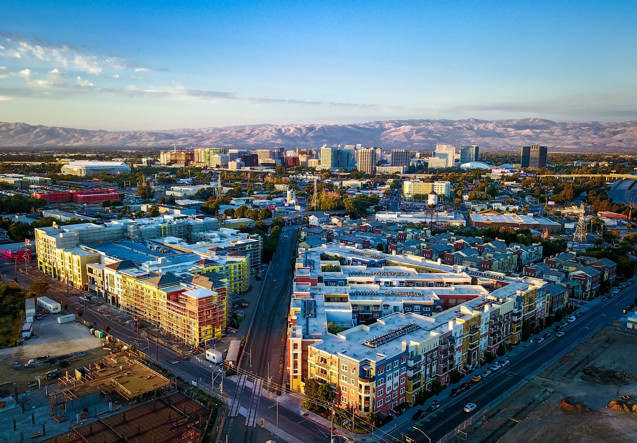 aerial view of San Jose California with foothills in the background
