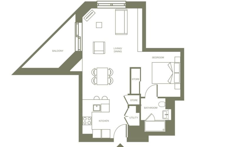 1 bed open plan - Floor Plan